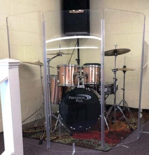 Drum Shield DS4 5 Section Drum Shield Acrylic Drum Panels with Full Length Living Hinges All Acrylic Panels 5' Tall