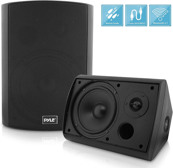 Pair of Wall Mount Waterproof & Bluetooth 6.5'' Indoor/Outdoor Speaker System, with Loud Volume and Bass. (Pair, Black. PDWR62BTBK)