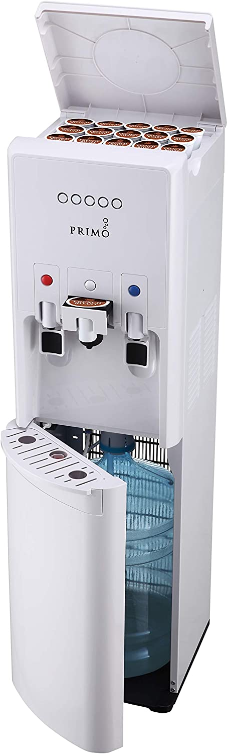 hTRiO Bottom Loading Hot/Cool/Cold Water Dispenser with Single Serve Brewing, White