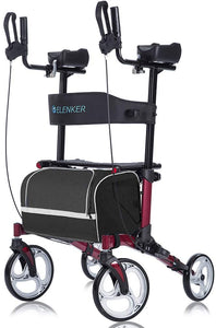 Upright Walker, Stand Up Folding Rollator Walker with 10” Front Wheels, Padded Armrests, Seat and Backrest for Seniors and Adults, Red