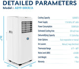 8,000 BTU Small Portable Air Conditioner 3-in-1 Floor AC Unit with 2 Fan Speeds, Remote Control and Digital LED Display, Cover up to 200 Sq. Ft, White