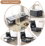 Ottoman Folding Chair Bed, Modern Velvet Sleeper Sofa Multi-Position Convertible Couch Lounger Guest Bed with Pillow for Small Space, Velvet Gray