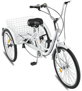 GOODIDEA Adult Tricycle 1/7 Speed 3-Wheel Bikes, Cruiser Bicycles with Practical Large Basket for Shopping, Camping, Picnic, Three-Wheeled Bicycle Comfort Bikes