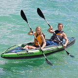 Challenger K2 Kayak, 2-Person Inflatable Kayak Set with Aluminum Oars and High Output Air Pump