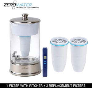 40 Cup Ready-Pour Glass Dispenser BPA-Free with Free Water Quality Meter NSF Certified to Reduce Lead and Other Heavy Metals (with 2 Extra Filters)