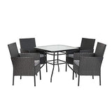 5 Piece Wicker Patio Dining Set, Outdoor Rattan Table and Chairs Sets for 4, Tempered Glass Top with Umbrella Hole Great for Deck Garden Yard Balcony, Black