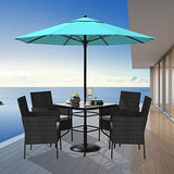 5 Piece Wicker Patio Dining Set, Outdoor Rattan Table and Chairs Sets for 4, Tempered Glass Top with Umbrella Hole Great for Deck Garden Yard Balcony, Black