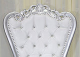 American Home Design Silver Baroque Hand Carved Throne Chair with White Vinyl & Crystal Buttoning