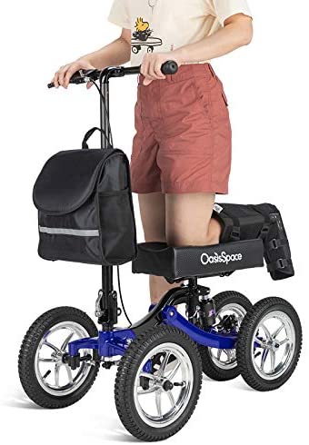 Shock Absorber All Terrain Knee Walker Scooter-with 12 Inches Durable Air Filled Wheels, Steerable Knee Walker Heavy Duty Crutches Alternative for Foot Injuries Ankles Surgery (Blue)
