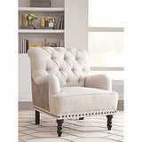 Ashley Furniture Signature Design – Tartonelle Accent Chair – Ivory/Taupe Fabric – Nailhead Trim – Black Finish Legs