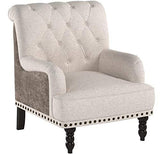 Ashley Furniture Signature Design – Tartonelle Accent Chair – Ivory/Taupe Fabric – Nailhead Trim – Black Finish Legs