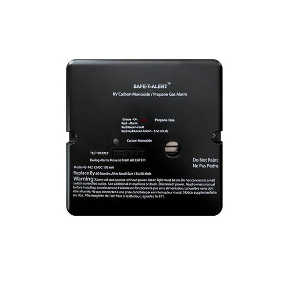 Safe-T-Alert 45 Series Flush-Mount RV Dual Carbon Monoxide / Propane Alarm, Black