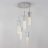 OME64B-HD2 Essence Spiral 5-Pendants Indoor Light Fixture with Integrated Led with Premium Glass and Dimmable, Chrome Finish