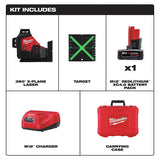 Milwaukee 3632-21 M12 360-Degree 3-Plane Cordless Laser Kit – Green (4 Ah)