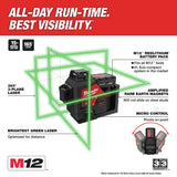 Milwaukee 3632-21 M12 360-Degree 3-Plane Cordless Laser Kit – Green (4 Ah)