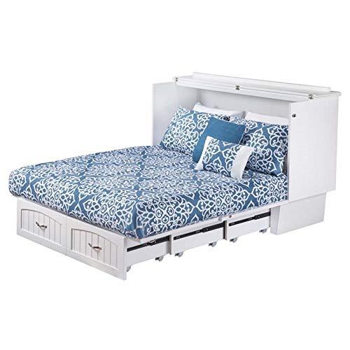 BOWERY HILL Queen Murphy Bed Chest with Charging Station and Folding Mattress in White