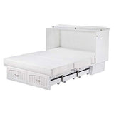 BOWERY HILL Queen Murphy Bed Chest with Charging Station and Folding Mattress in White