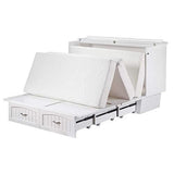 BOWERY HILL Queen Murphy Bed Chest with Charging Station and Folding Mattress in White