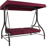 3-Seat Converting Outdoor Patio Canopy Swing Hammock – Burgundy