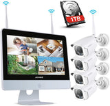 1080P Wireless System, 4CH FHD Wi-Fi NVR Video Surveillance System with 12''LCD Monitor, Automatic Screen Saver, 4X 1080P Outdoor IP Camera with IR Night Vision, 1TB Hard Drive Included