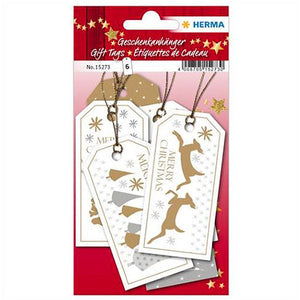 Gift tags Merry Christmas 8 x 4 cm, White (15273)