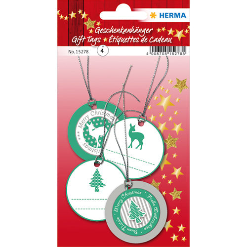 Gift tags Christmas 3D Ø 5 cm, Green Silver (15278)