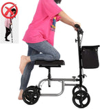 4 Wheels Knee Scooter Walker, All Terrain Rolling Steerable Adjusted Height Walking Aid with Storage Bags, Disabled Crutches Alternative Knee Walker for Leg and Foot Injuries