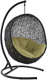 EEI-739-BEI-SET Encase Wicker Rattan Outdoor Patio Porch Lounge Egg, Swing Chair with Stand, Beige