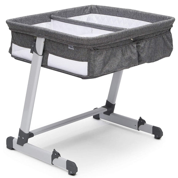 Simmons Kids By The Bed City Sleeper Bassinet for Twins – Height Adjustable Portable Crib, Grey Tweed