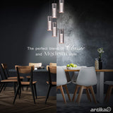 OME64B-HD2 Essence Spiral 5-Pendants Indoor Light Fixture with Integrated Led with Premium Glass and Dimmable, Chrome Finish