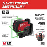 Milwaukee 3622-21 M12 Green Cross Line and Plumb Points Cordless Laser Kit (3 Ah)