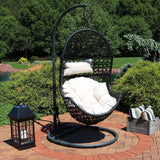 Sunnydaze Cordelia Hanging Egg Chair with Steel Stand Set – Resin Wicker Porch Swing – Large Basket Design Patio Swing- Outdoor Lounging Chair – Includes Beige Cushion and Headrest