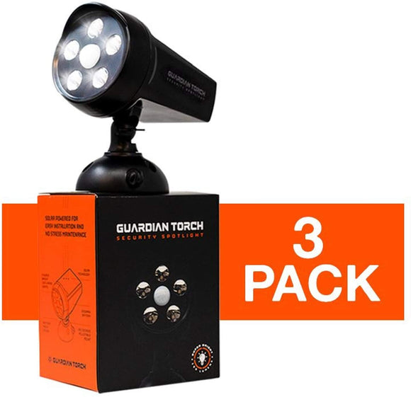 GUARDIAN TORCH – Home Security Spotlight (3 Pack) Solar Powered – 120° Motion Sensor – IP65 Water Resistant Outdoor Floodlight – 5 Bright LED Lights – Dusk to Dawn