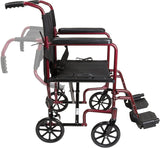 Aluminum Transport Wheelchair – 19” Wheel Chair Transport Chair – Burgundy