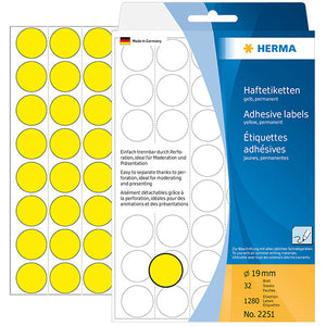 Office Pack Multi-purpose Labels Round 19mm Yellow (2251)