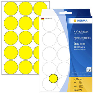 Office Pack Multi-purpose Labels Round 32mm Yellow (2271)