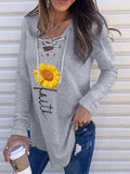 Sunflower Print V-Neck Long Sleeves Sweatshirt