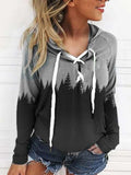 Printed and dyed V-neck long-sleeved sweatshirt
