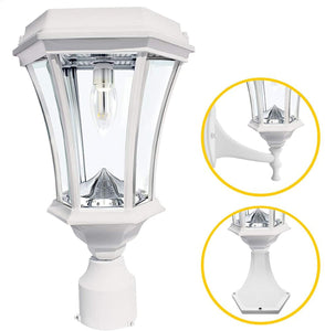 Victorian Bulb Solar Light, GS Bulb, 3" Fitter Mount for Wall Post Pier, White GS-94B-FPW