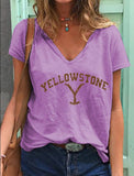 Loose V-neck Short-sleeved   T-shirt