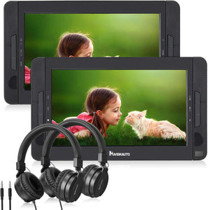 10.1" Dual Screen Portable DVD Player for Car, Headrest Video Player with Headphones, 5-Hour Rechargeable Battery and Last Memory