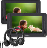 10.1" Dual Screen Portable DVD Player for Car, Headrest Video Player with Headphones, 5-Hour Rechargeable Battery and Last Memory