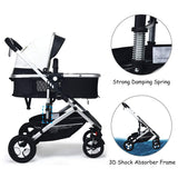 Baby Stroller for Newborn, 2 in 1 High Landscape Convertible Reversible Bassinet Pram for Infant & Toddler, Foldable Aluminum Alloy Pushchair with Adjustable Backrest, 3D Suspension (White)