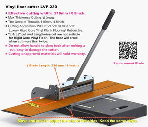 8 .5" (218mm)Pro LVT/VCT/LVP/PVC/WPC/Vinyl Plank Cutter LVP-230. Best buy!