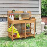 Potting Bench Outdoor Garden Work Bench Station Planting Solid Wood Construction w/Sink Drawer Rack Shelves Natural