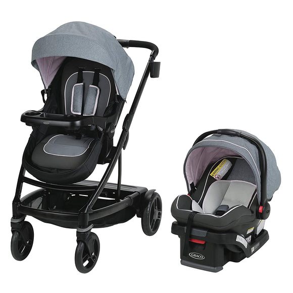 Uno2Duo Travel System | Includes UNO2DUO Stroller and SnugRide SnugLock35 Infant Car Seat, Goes from Single to Double Stroller, Hazel (Pink Lining)