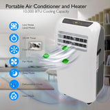 10,000 BTU Portable Air Conditioner + 9,000 BTU Heater, 4-in-1 AC Unit with Built-in Dehumidifier, Fan Modes, Remote Control, Complete Window Exhaust Kit for Rooms Up to 350 Sq. Ft