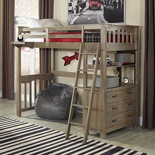 NE Kids Highlands Twin Loft Bed with Full Lower Bed in Driftwood