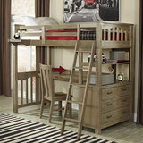 NE Kids Highlands Twin Loft Bed with Full Lower Bed in Driftwood