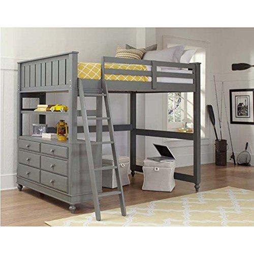 NE Kids Lake House Full Loft Bed with Full Lower Bed in Stone